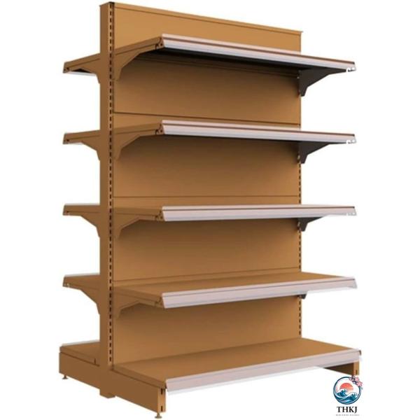 木製スーパーマーケットの陳列棚、高さ55.1インチの収納棚、5段両面スーパーマーケット棚、キッチンス...