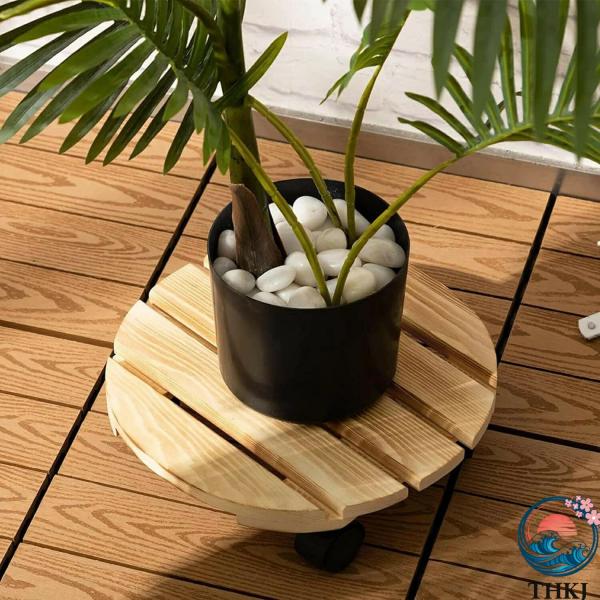 植木鉢台 木製鉢置台 キャスター付き 360° 回転 鉢置台 鉢受プレート 耐荷重 80kg 丸形木...