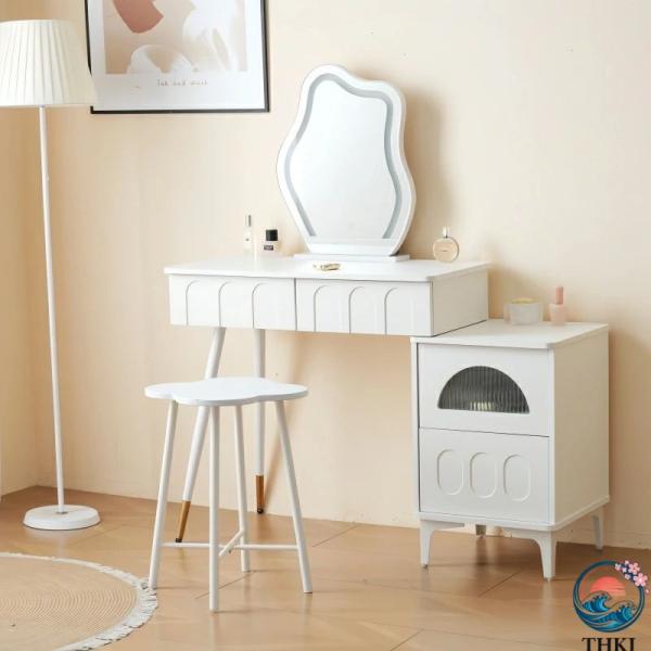ドレッサー おしゃれ 女優ミラー 鏡台 お北欧風 お姫系 テーブル幅80cm チェスト LEDミラー...