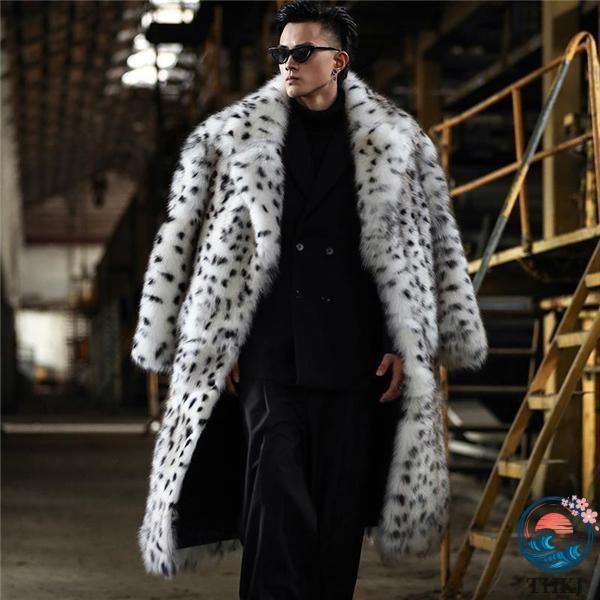 フェイクファーコート メンズ アウター ロングコート ロング丈 豹柄 THKJ ヒョウ柄 ファー フ...
