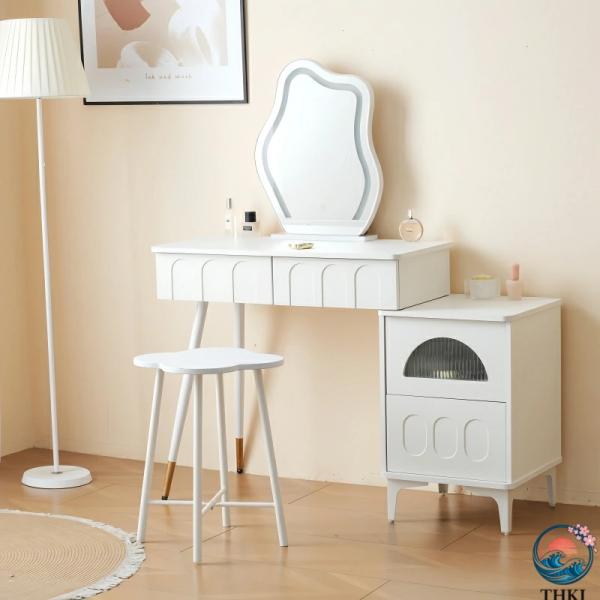 ドレッサー おしゃれ 女優ミラー 鏡台 お北欧風 お姫系 テーブル幅80cm チェスト LEDミラー...