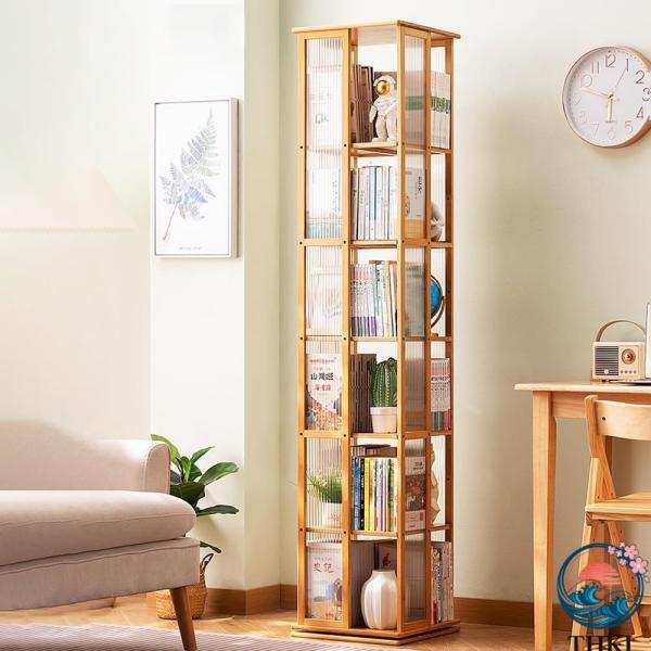 木製本棚 回転式本棚 360°長虹アクリル 4段/5段 直径40cm 耐荷重80kg A4が入る高さ...