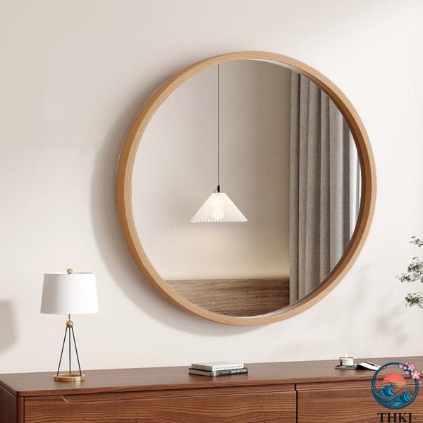 丸鏡 天然木製 壁掛けミラー 直径 35cm 45cm 60cm ウォールミラー 化粧鏡 おしゃれ ...