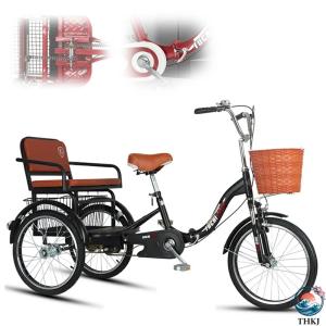 三輪車 大人 三輪自転車 20インチ 折りたたみ式 3輪バイ 高齢者用 ペダル自転車 人 荷物の運搬 パークライド 高さ調整可能 1人掛け 2人掛けシート付き