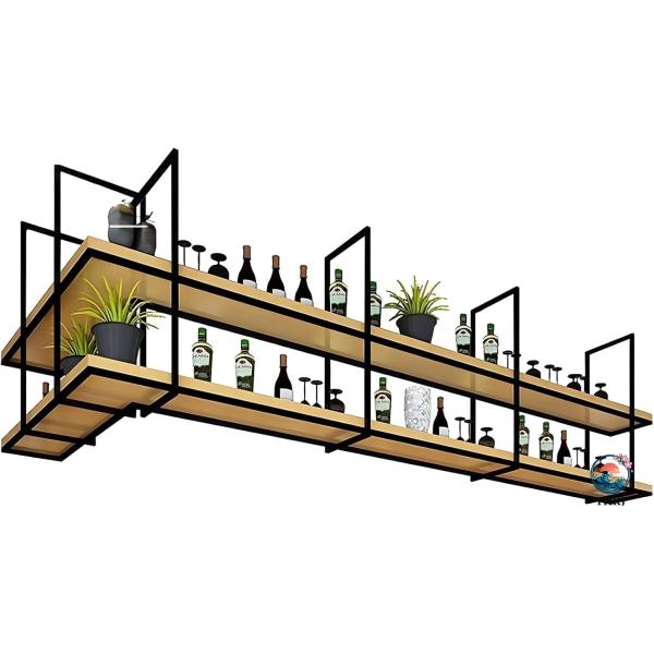 サスペンション天井フローティングシェルフワインラックバー用、工業用吊り下げ棚、赤ワイン、ワイングラス...