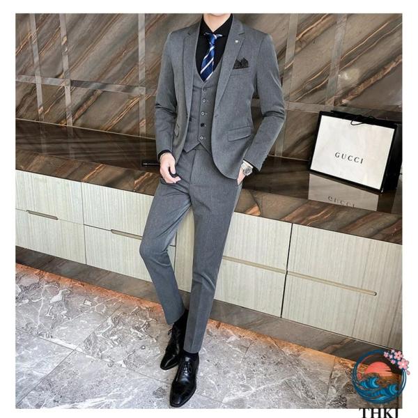 メンズスーツ 上下セット   ビジネス 1つボタン 2点セット フォーマル スリム セットアップ 就...