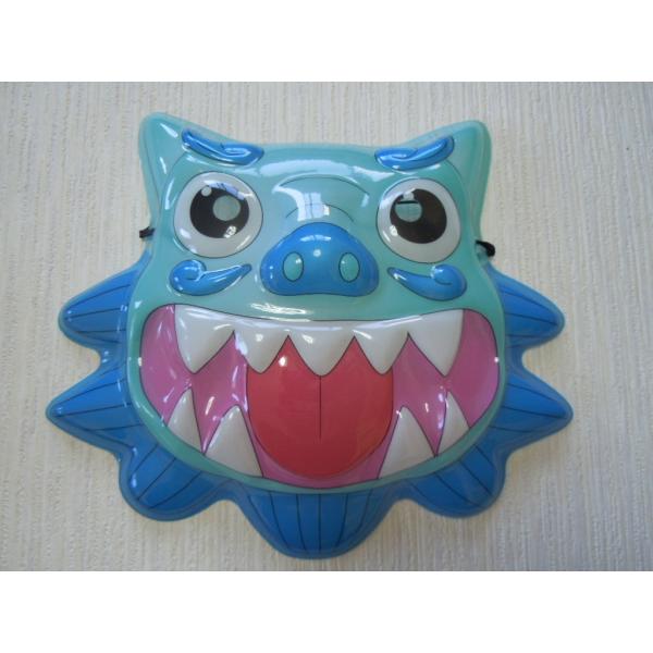 お面　シーサー　ブルー　青　魔除け　沖縄　獅子　おめん　壁飾り　琉球　ご当地キャラ