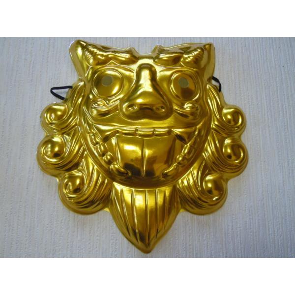 お面　シーサー　ゴールド　金色　魔除け　沖縄　獅子　琉球　ご当地キャラ　壁飾り　おめん