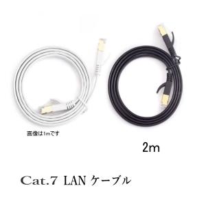 LANケーブル CAT7 2m  フラット 10ギガ対応 シールドケーブル 薄型 金メッキ コネクタ ツメ折れ防止