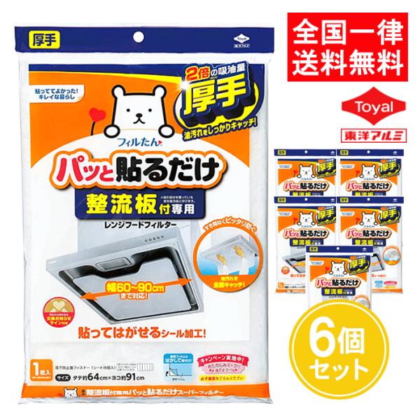 整流板付専用 パッと貼るだけ スーパーフィルター 6個セット 3074