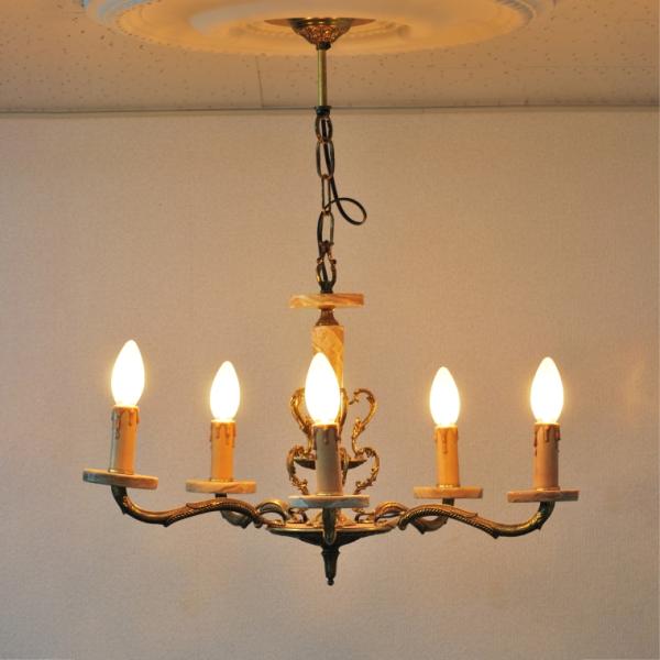 #0034 アンティーク照明 シャンデリア5灯 1940年代  フランス PSE表示品 PL保険付