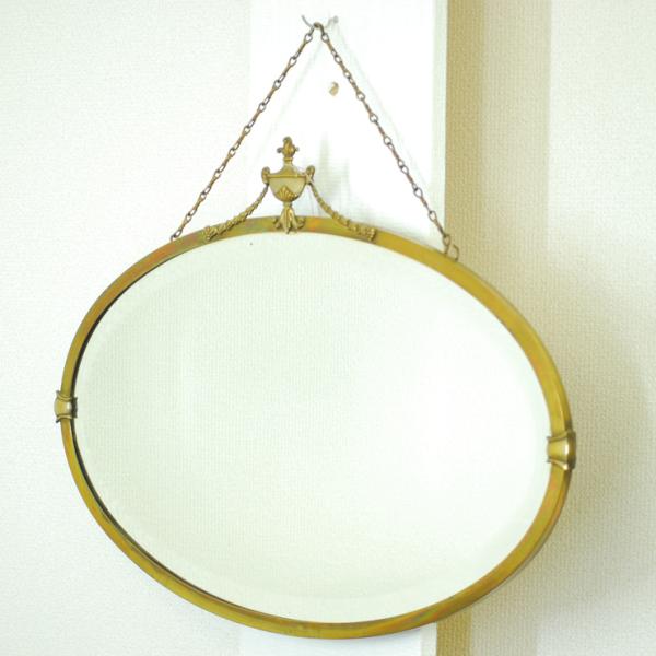 #V アンティーク雑貨 ウォールミラー ベルギー原産 ブラス 1930年代 欧州アンティーク市場 直...