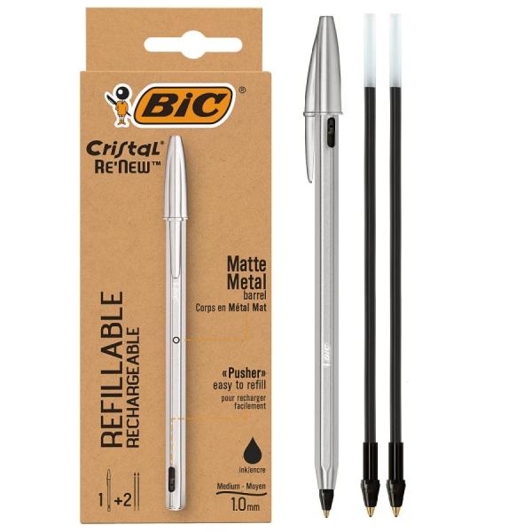 BIC ボールペン クリスタルRe&apos;New 1.0 油性 黒 替芯2本入