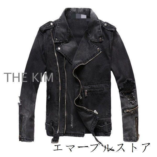 カジュアル スタジャン ライダース メンズ ジャケット デニム ジャンパー　ダメージ ウォッシュ 大...