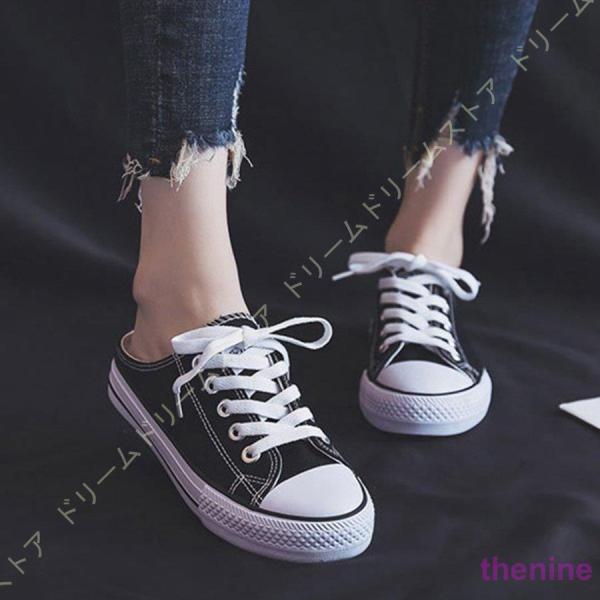 サンダル スリッポン ミュール レディース 大きいサイズ キャンバス 美脚 ローヒール サボサンダル...