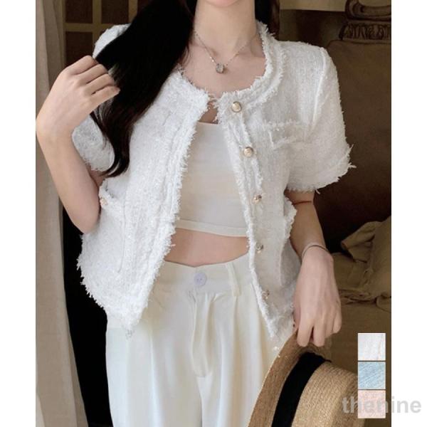 半袖ツイード風ジャケット レディース夏服