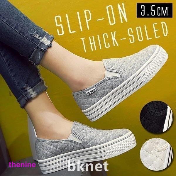 ！春新作 シューズ レディース 靴 厚底3.5cm キルティング スリッポン スニーカー期間限定　