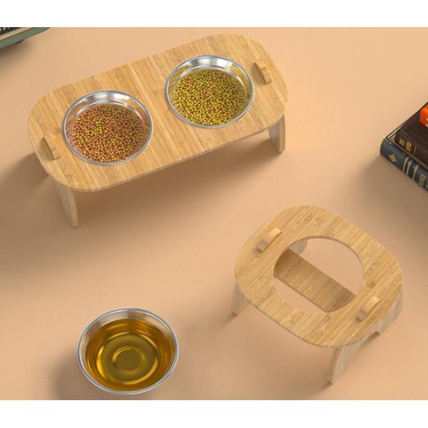 犬食器ねこ老犬老猫皿ペット用器ペット用食事台木製付き高架式スタンドペット用給餌器給水器犬猫用餌入れス...