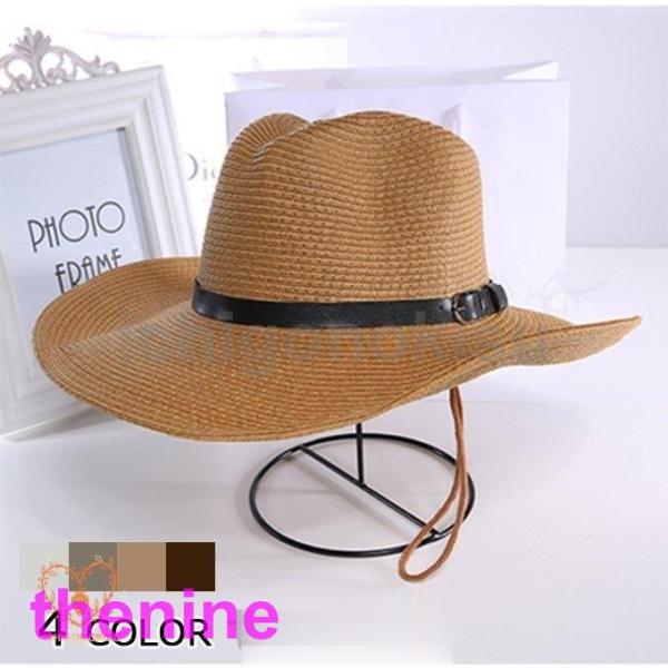 麦わら帽子メンズレディーステンガロンハット折りたたみつば広大きいストローハットUVカット日よけ帽子子...