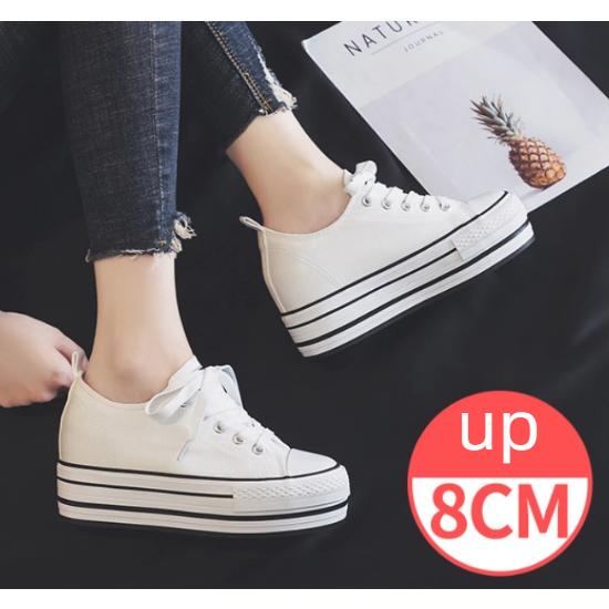 厚底白黒レディーススニーカーレディースシューズヒール8cmインヒール厚底スニーカー厚底シューズ美脚ハ...