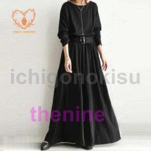 ワンピース きれいめ 長袖 春 秋 膝丈 黒ワンピース スエット