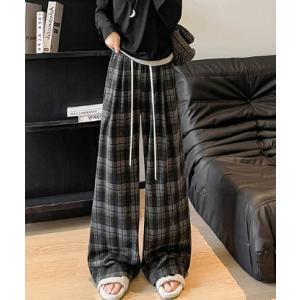 チェックパンツ ワイドパンツ レディース 秋冬 40代 50代 コーデ 冬 ボトムス ドロストパンツ...