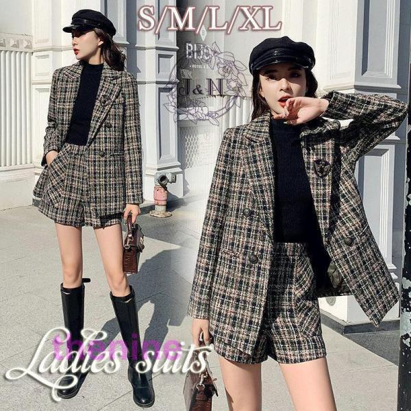 セットアップ レディース ブレザー 秋 冬 ショートパンツ チャック柄 ジャケット 卒業式 服 母 ...