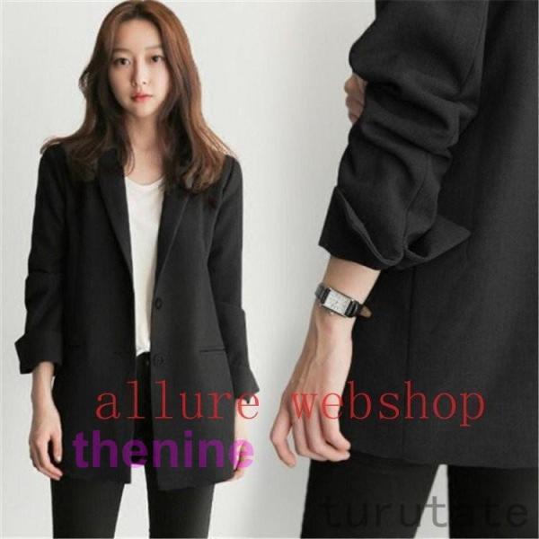 テーラードジャケット レディース スーツジャケット 無地 ゆったり 黒 おしゃれ 春 秋 アウター ...