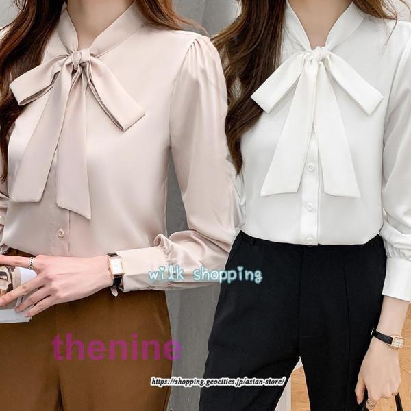ブラウス レディース 長袖 ブラウスシャツ ボウタイ フォーマル チュニック 大人 秋 冬 秋冬 フ...