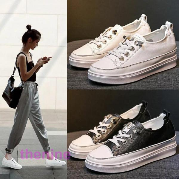 靴 レディース 白  インヒール スニーカー ローカット インヒール レースアップ 歩きやすい スニ...