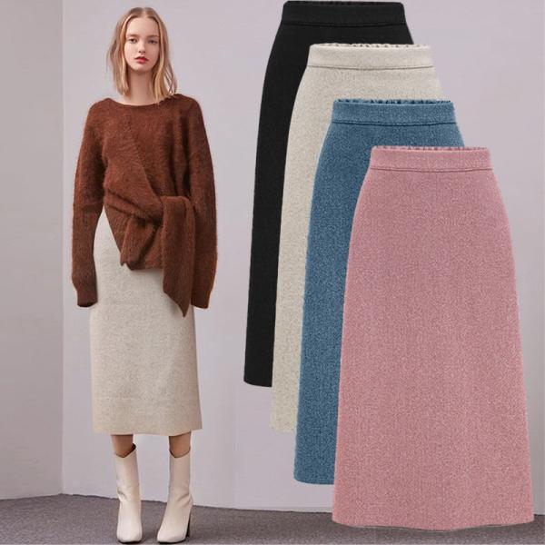 レディースファッション スカート 厚手 秋冬 膝丈 大きいサイズ 秋 冬 シンプル ひざ丈 スカート...