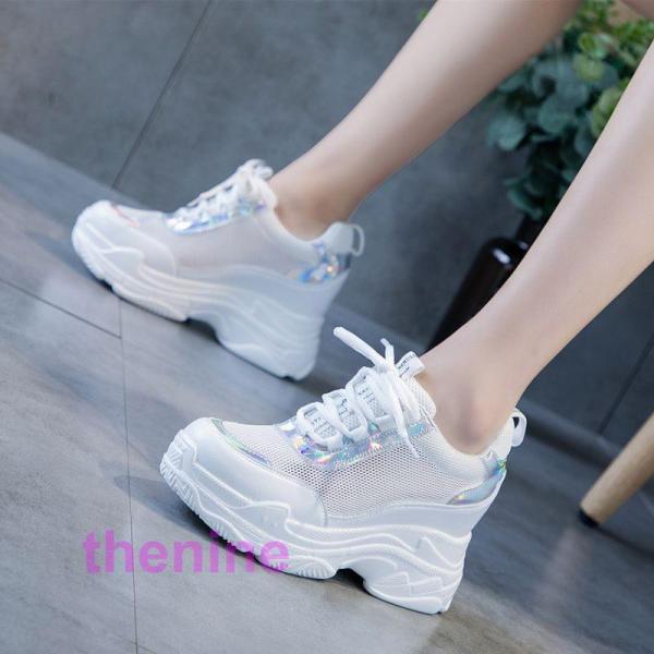 厚底スニーカー レディース 厚底シューズ シューズ 黒 白 インヒール 身長アップ 美脚 疲れない ...