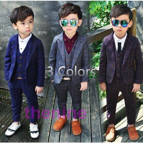 子供服 フォーマル スーツ3点セットセットアップ チェック柄 長袖 秋冬 男の子 卒園式 卒業式 入...