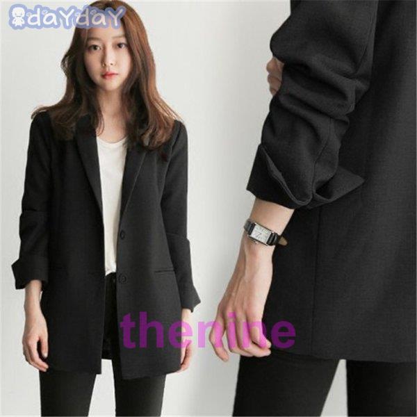 テーラードジャケット レディース スーツジャケット 無地 ゆったり 黒 おしゃれ 春 秋 アウター ...