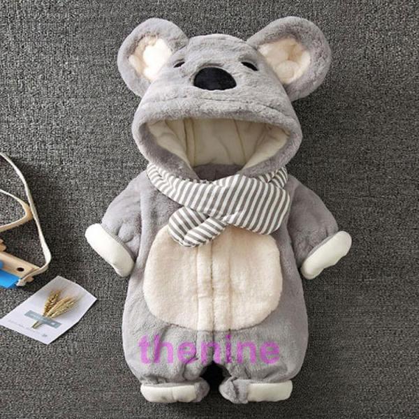 長袖 ロンパース 防寒着 つなぎ 秋冬 新生児 幼児 耳付き 着ぐるみ もこもこ カバーオール 女の...