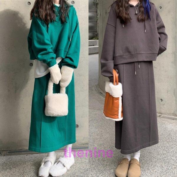 レディースファッション 4色 セットアップ スウェット スカート 上下セット ツーピース レトロ カ...