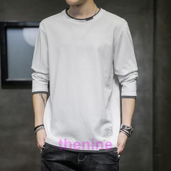 ロンT メンズ 長袖Tシャツ ロングTシャツ ロンティー クルーネック 春服 スリム メンズファッシ...