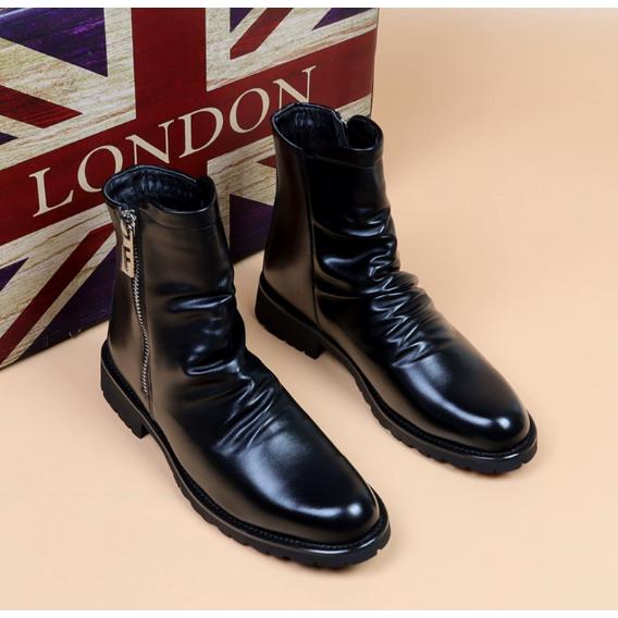 シークレットブーツ サイドジップ メンズ シューズ ヒールブーツ 紳士靴 革ブーツ サイドチャック ...