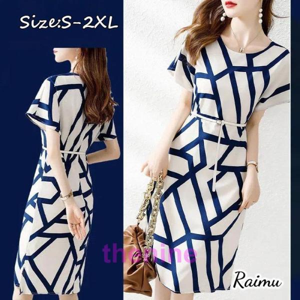 ワンピース レディース 40代 きれいめ 膝丈ワンピース 春夏 半袖ワンピース 幾何 シフォン Aラ...