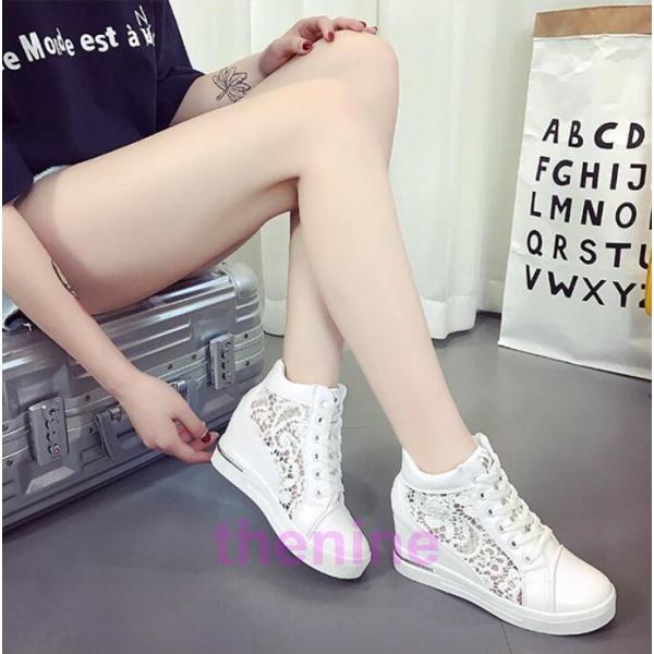 スニーカー レディース 8cmアップ インヒールスニーカー プラットフォームスニーカー 厚底 レース...