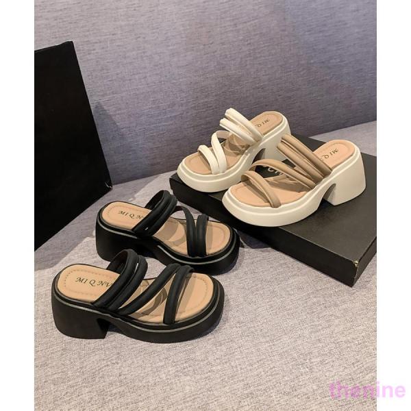ミュールサンダル 厚底 太ヒール 美脚夏