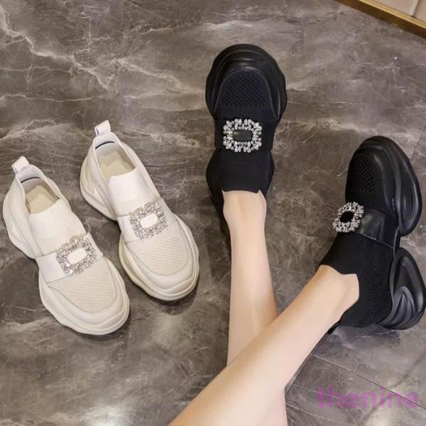スニーカー スリッポン レディース  キラキラ ラインストーン ビジュー キレイ目 厚底 スタイルア...