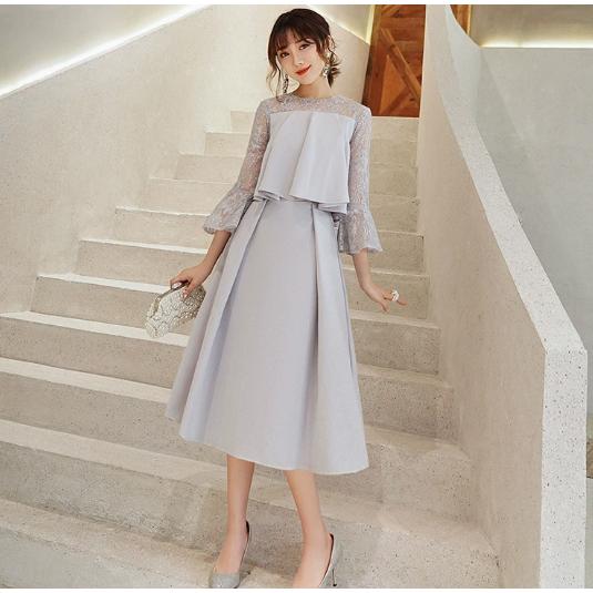 パーティードレス 結婚式 ワンピース ドレス 大きいサイズ 袖あり ミドル丈 ショート丈 冬 春 夏...