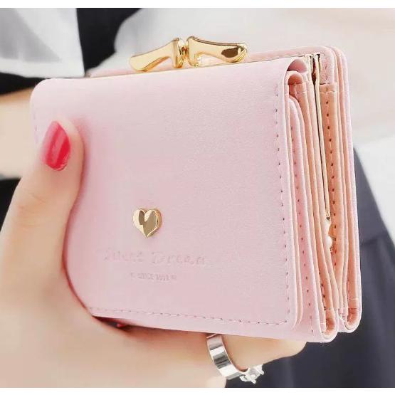 ミニ財布 いちご柄 三つ折り財布 かわいいハート柄 小銭入れ コンパクト コインケース がま口 PU...