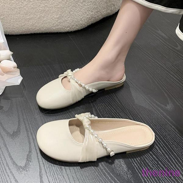 大きめリボンがカワイイバブーシュタイプのスリッポン サンダル 履きやすい 婦人靴 かかとなし スニー...