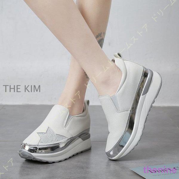 レディーススニーカー スリッポン 厚底 インソール 黒 カジュアルシューズ レディース スニーカー ...