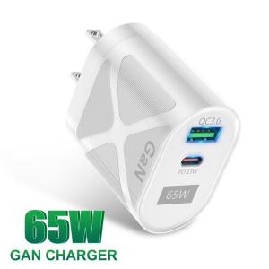 GaN 急速充電器 変換アダプター 65W タイプC USB充電器 アダプタQC3.0搭載 2ポート（PD3.0+QC3.0合計65ｗ）PSE認証済｜asagaoshoutenn