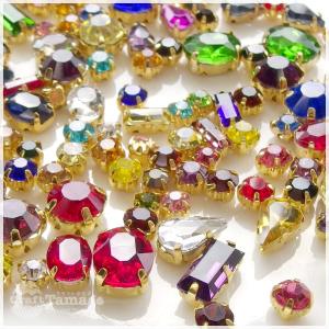 ガラス製　ビジュー　パーツ(台座付き)　形状＆サイズ＆カラーアソートパック♪