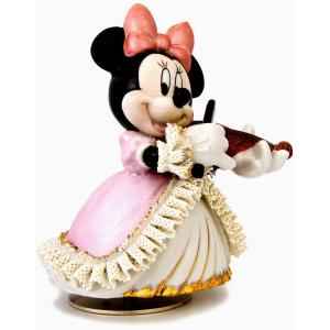 【日本製・新品】ミニーマウス　陶器　繊細なレースオルゴール　バイオリン弾き