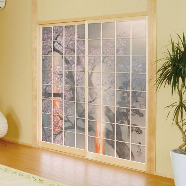 日本の名画 障子紙 横山大観 夜桜 花 2枚1組 のりで貼るタイプ 幅91cm×長さ182cm しょ...